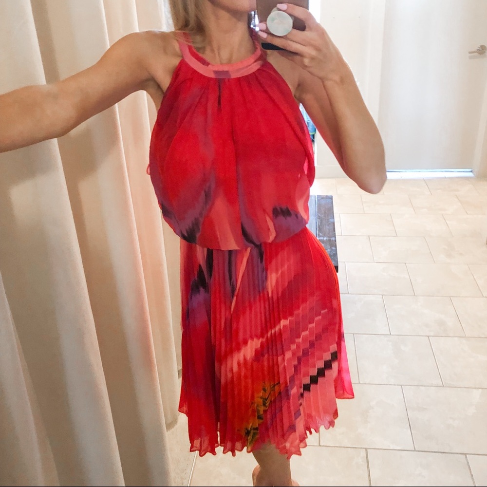 Vince Camuto Pink Halter Pleated Dress